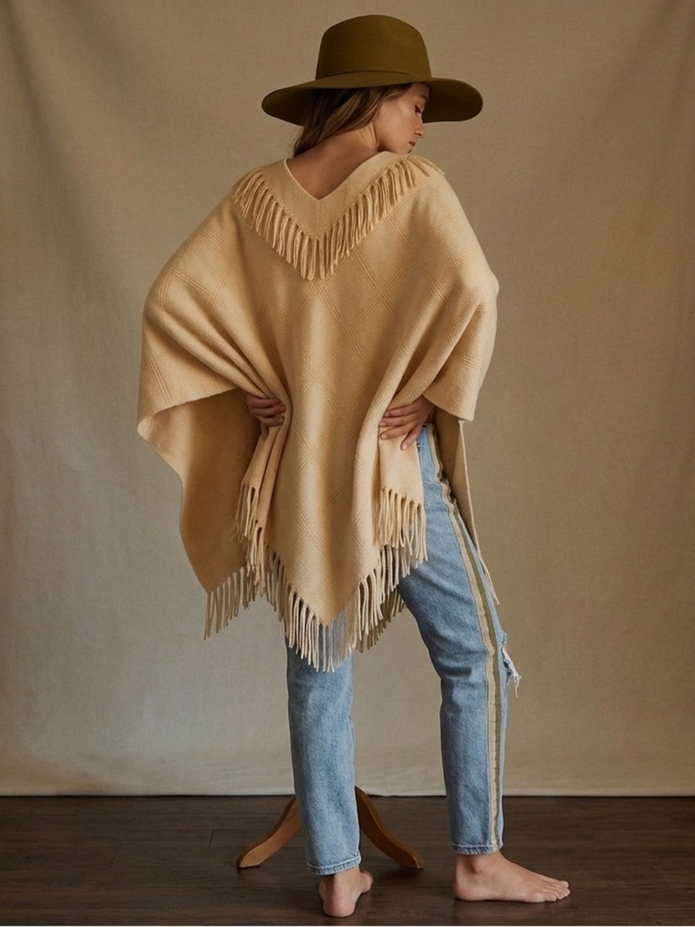 Wool Poncho & WIDE Brim Wool HAT